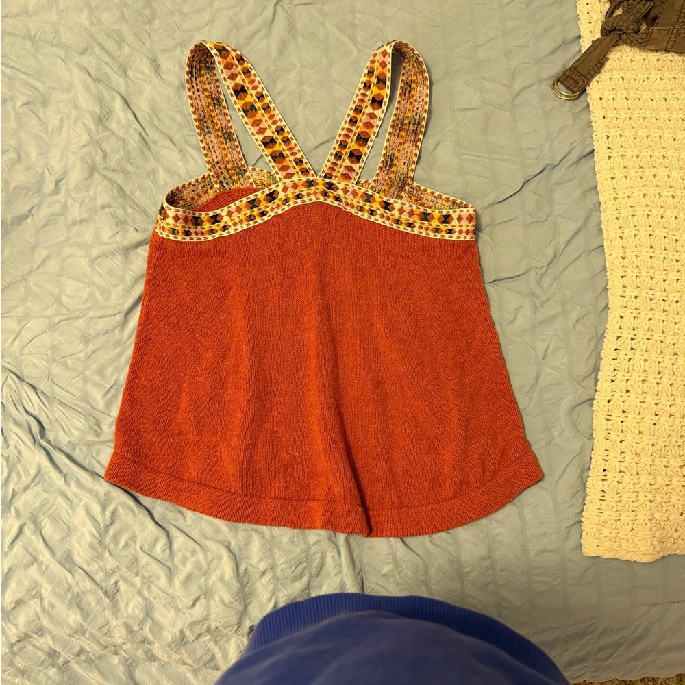Madewell Orange Gold Tank Top with Embroidered Straps